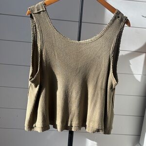 Free People We The Free Olive Ribbed Baggy Tank Sz XS